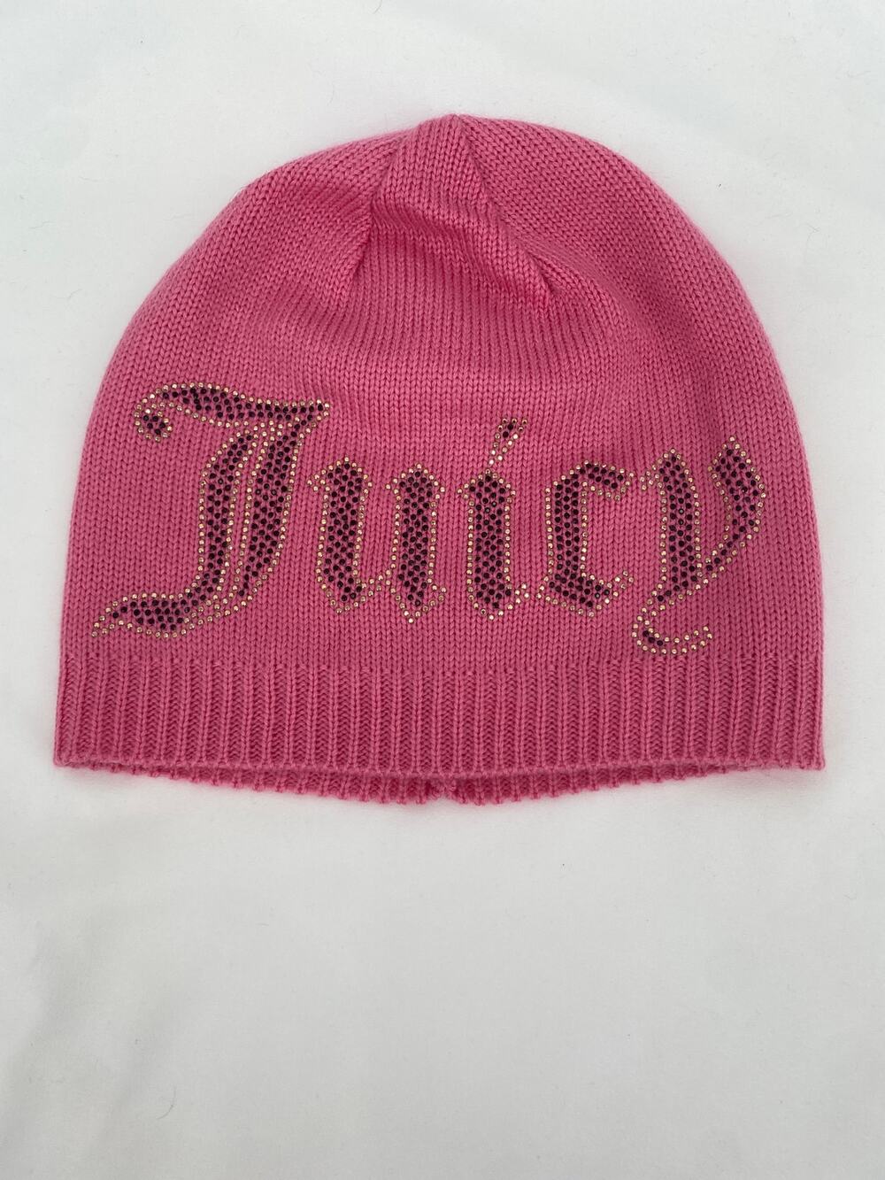 Juicy Couture Pink Rhinestone Logo Knit Beanie Hat Cap O/S